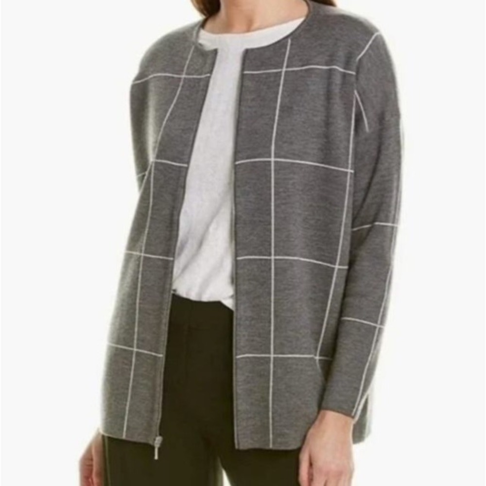 Eileen Fisher Womens Zip Knit Sweater‎ Top Size L Italian Yarn Lagenlook Wool